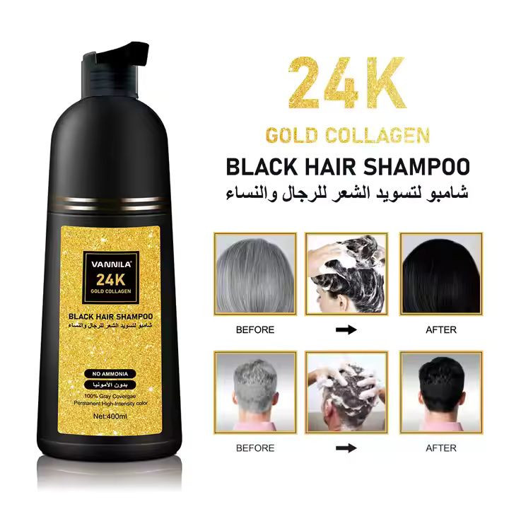 Veinira Hair Color Shampoo - Natural Black Formula for Effortless Grey Hair and Beard Coverage for Home Use