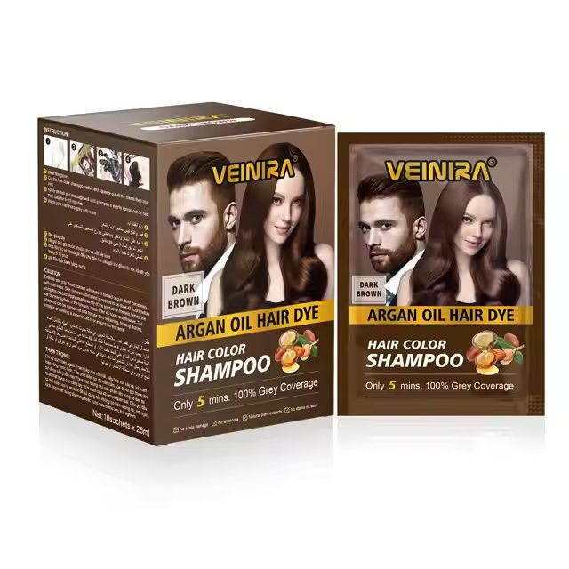 Factory Custom OEM 400ML Private Label 5 In 1 Herbal extract Black and Dark Brown Permanent Hair Dye Shampoo