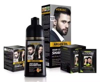 Factory Custom OEM 400ML Private Label 5 In 1 Herbal extract Black and Dark Brown Permanent Hair Dye Shampoo