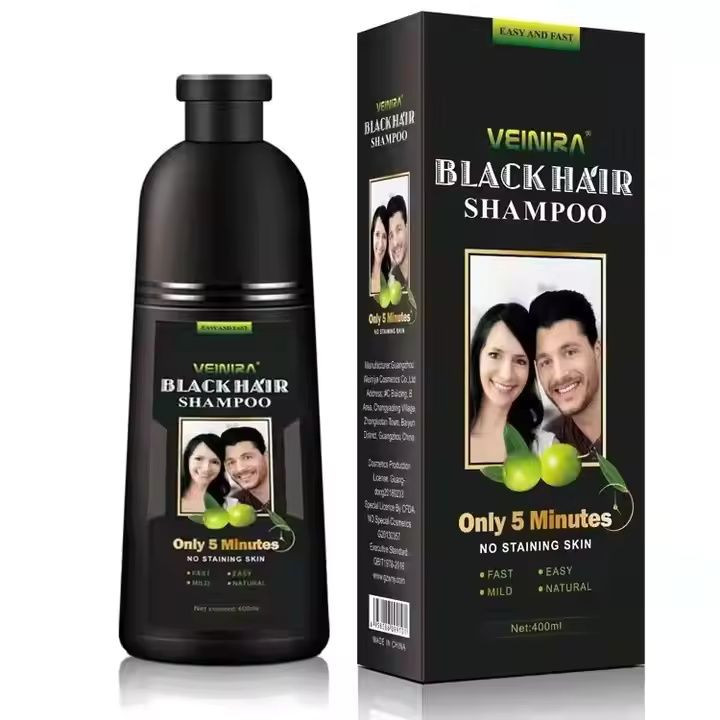 Black Hair Color Shampoo 5 Minutes One Wash Black Darkening Shampoo Hair Dye GMP ISO 22716 Standard